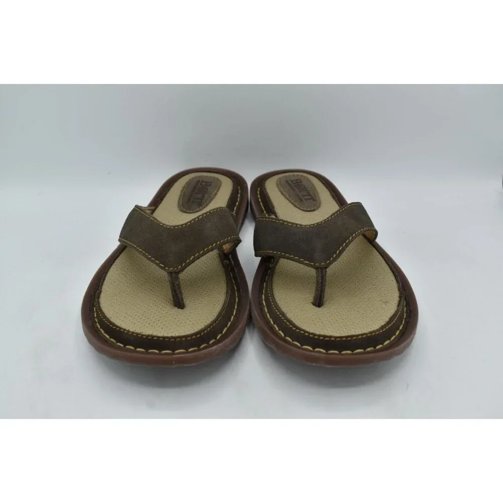 Born Men Size 13 Owen Dark Grey Distressed Leather Flip Flop Thong Sandals Shoes